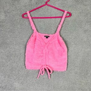 Wild Fable Ruched Front Fuzzy Sweater V-Neck Tank Top Large Pink Barbie Core